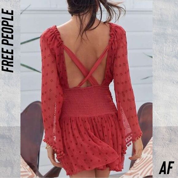 FREE PEOPLE DELLA SOLE MINI DRESS IN RED ROUGE NWT SMALL - Picture 9 of 9